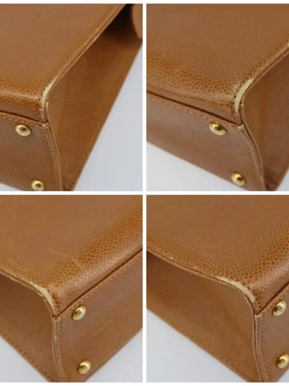 CHANEL Chain Tote Bag Grained Calf Skin Gold Brown CC Auth gh1738